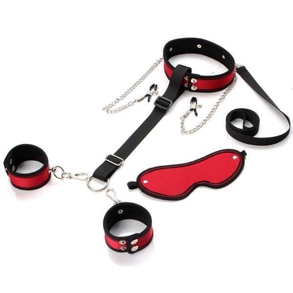 Juguetes para adultos Bdsm Collar Self Bondage Cuello Muñeca Kit de sujeción Arnés ajustable Esposas Pezón Abrazadera Erótica Fetiche Sexo Parejas Mujeres 230824