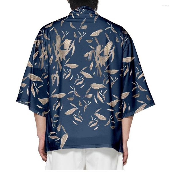 Roupas étnicas folhas tradicionais imprimem sola japonesa Homens de cardigã praia quimono cosplay tops mulheres yukata plus size 6xl 5xl