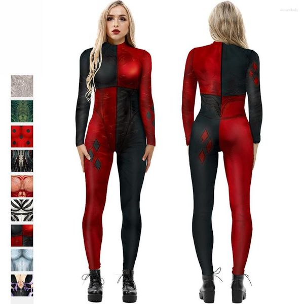 Bühnenbekleidung Halloween Festival Jumpsuit Women Horror Cosplay Langarm Bodysuit Technologiestil Print Kleidung Rave Outfits Dwy6218