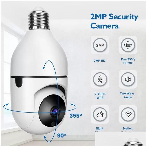Câmeras IP WiFi PTZ Remote HD 360 ﾰ Visualizando Segurança E27 BB Interface 1080p Sem fio 360 Rastreamento de giro da câmera panorâmica Drop Light DHHBW