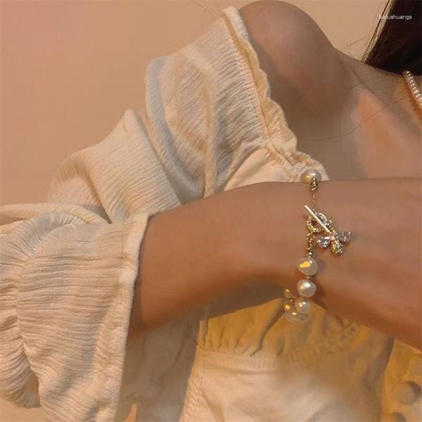 Strand Frauen Barock natürlicher Süßwasserperlen Armband Vintage Biene Klassische Perlenschnalle Ungewöhnliche Party Hochzeit Schmuck Geschenke