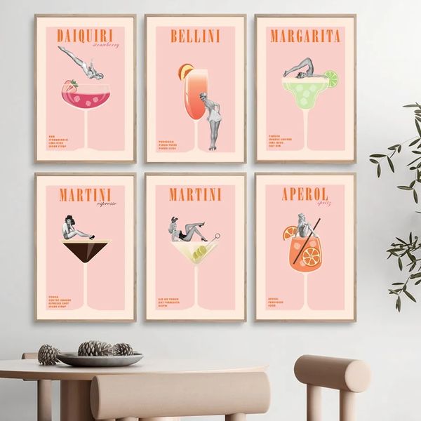 Leinwand Malerei Vintage Cocktail Wandkunst Nordic Margarita Martini Poster und Drucke Wandbilder für Getränke Bar Club Wohnzimmer Dekor Geschenk No Frame WO6