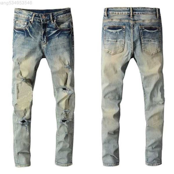 Jeans svasati impilati viola Designer Pantaloni lunghi da uomo di alta qualità Pantaloni streetwear lavati vecchi jeans buco 28-40 Uxix