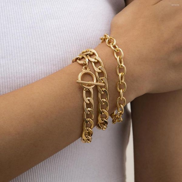 Bracelets de link Mulher elegante contraída Geometry Hollow Out Chain Fine Mand