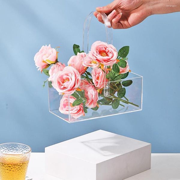 Vasi di fiori di fiori acrilici portatili con maniglia anti-crack conservata a lungo durata