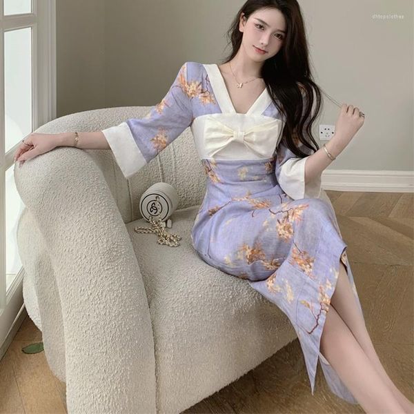 Abbigliamento etnico 2023 Summer Giappone in stile kimono abiti da donna Design Design Flower Midi Fashion Fashion Kawaii Female 31310