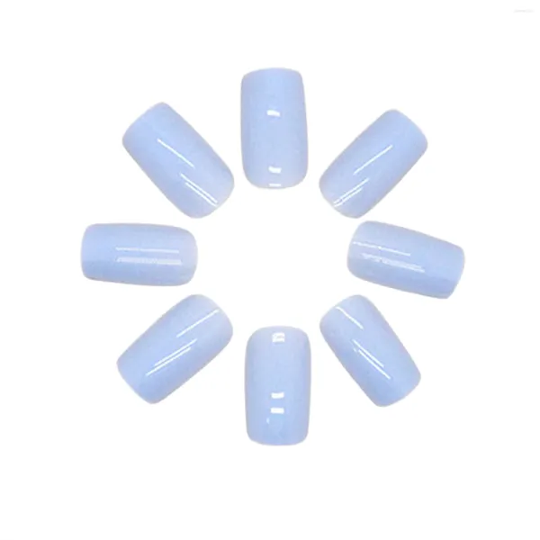 False Nails Sky Blue Square Ultra-Fim unhas French Manicure Conjunto de resina Material para decoração feminina diária