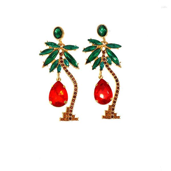 Brincos pendurados design coco árvore gota brinco para mulheres vintage cor de ouro palma cristal declaração brincos moda jóias