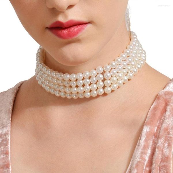 Ketten mehrschichtige Perlen Halskette Frauen simulierte Glitzer Chokers Party Hochzeit Braut Halskette Lady Girls Mode Schmuck