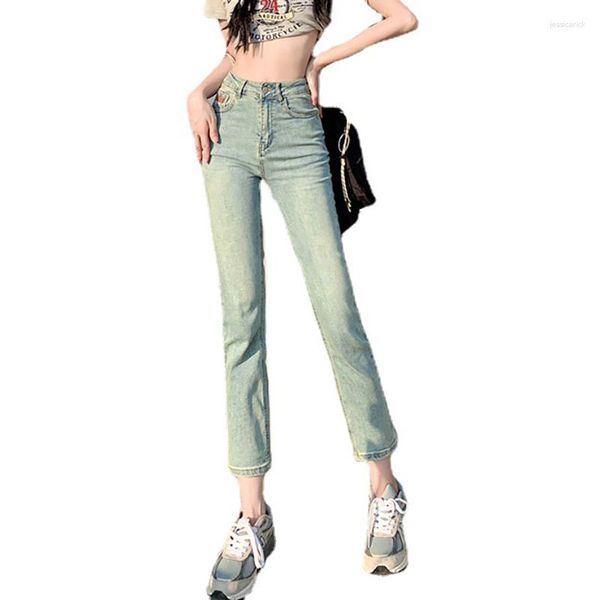 Frauen Jeans Sommer Retro Blue High Taille Frühling Mode geschnitten