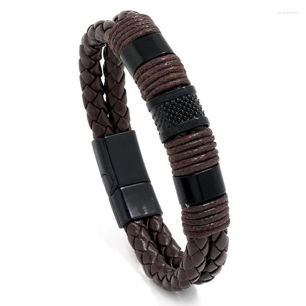 Bangle Jessingshow Vintage Brown Leather Bracelet Men Сплав магнитная застежка Goth Bristband Мужчина -ювелирные украшения Хэллоуин Рождественский подарок