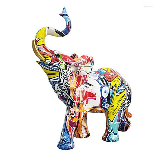 Estatuetas decorativas pintura nórdica graffiti escultura de elefante estatueta de arte colorida estátua de resina criativa decoração de animais
