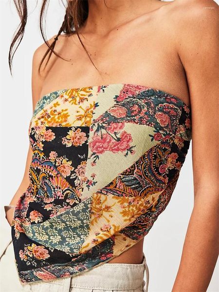 Frauen Tanks Mode Bandana Print Tube Tops Frauen Vintage trägerloser Blumenbandeau sexy Rückenfreie schlanke Fit -Hemden