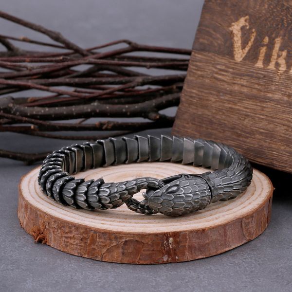 Bangle vintage vikings Black Snake Chain Bracelet Men Mulheres Mulheres Hip Hop Biker Ouroboros Gothic Bracelet Gift Jóias Nórdicas Como Presente Para Men 230824