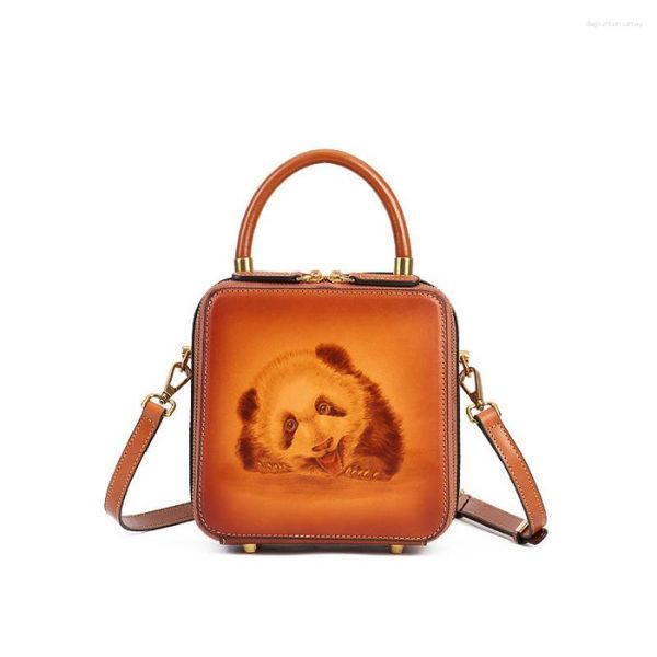 Sacchi da sera Fashion Women Borse Panda Piccola borsa a traversa quadrata vera pelle vintage multifunzione per viaggi per il tempo libero