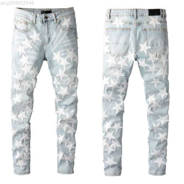 Jeans svasati impilati viola Designer Pantaloni lunghi da uomo di alta qualità Pantaloni streetwear lavati vecchi jeans buco 28-40 Q26u