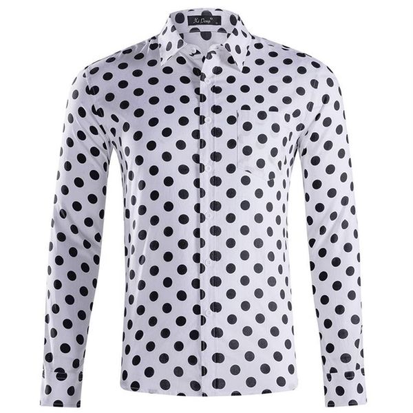 Fashion Polka Dot -Hemd Männer schlank Fit Langarm Herrenhemmungen Hemden 100% Cotton Casual Button Down Hemd Männliche Chemise XXL GD372545