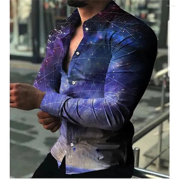 Camisas casuais masculinas S-4XL de alta qualidade Moda de moda designer de camisa Starry Sky Print Slave Tops Cardigan