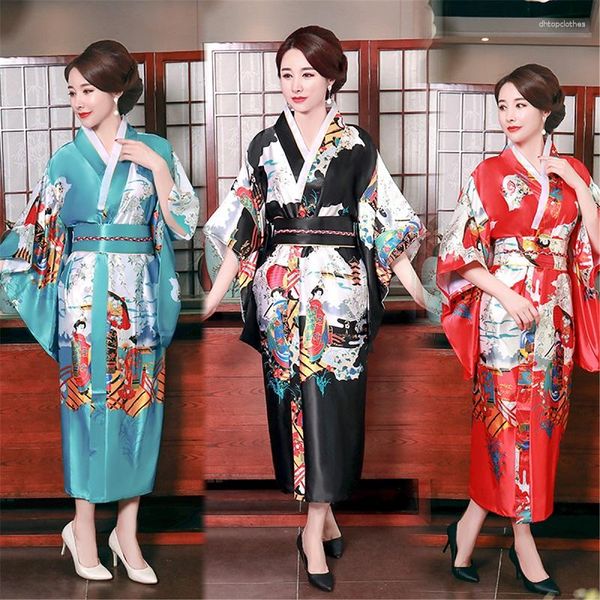 Roupas étnicas História de Xangai Kimono Yukata vestido noturno costume de cosplay japonês Floral One Tamanho