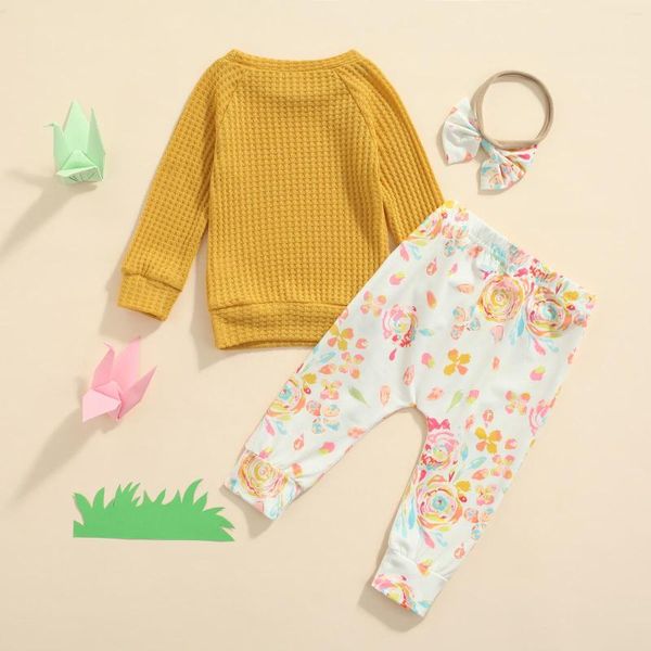 Set di abbigliamento nato neonate bambine abiti set morbido maglietta a maniche lunghe top pantaloni floreali con fascia da prua 3 pezzi