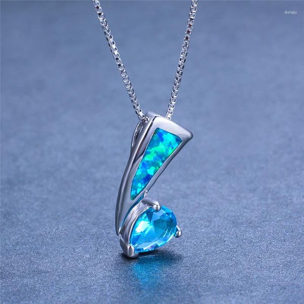 Anhänger Halsketten blau lila Wassertropfen Stein Halskette Mode weiß Feuer Opal Charm Silber Farbkette für Frauen