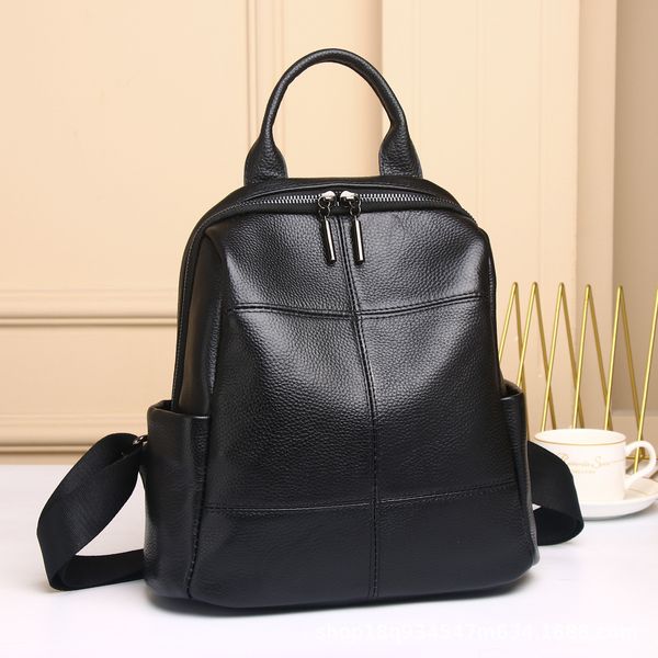 Schultaschen koreanische Damen Leder -Rucksack Frau Real Cowide Damenbeutel hochwertige Frau Schwarze Naturtalpacks 230823