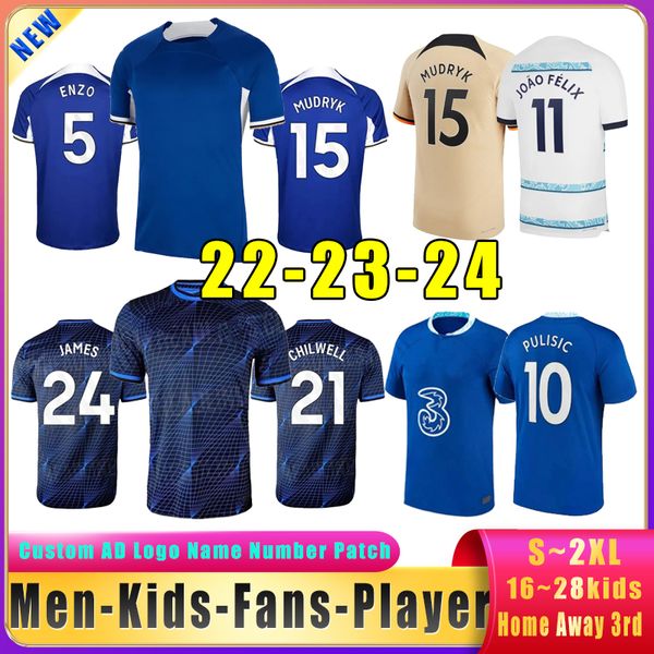 22 23 24 CFC Enzo Chelse Soccer Jerseys Mudryk 2023 2024 Nkunku Football Shirt Players fãs Kit feminino Kit Thai Versão