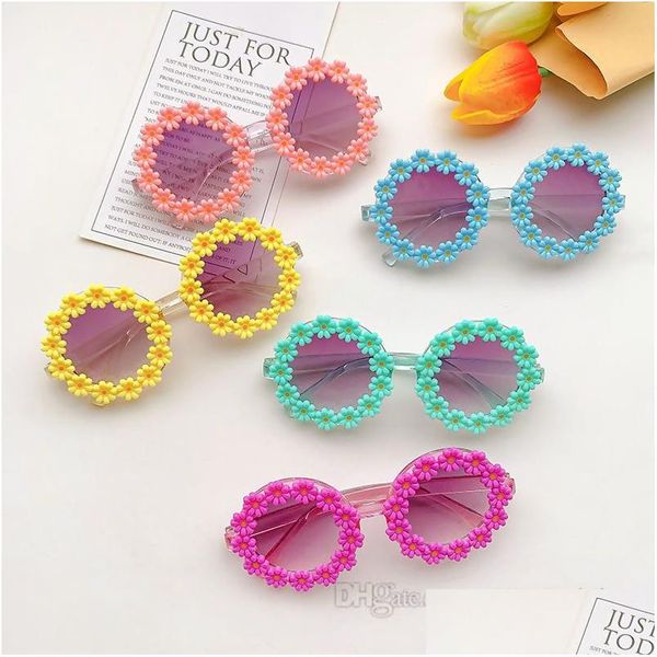 Óculos de sol Doce meninas Flores de crianças Quadro redondo UV 400 Eyewear Sunblock Crianças Princesa Adumbral Q5636 Drop Delivery Baby Mate Dhepq