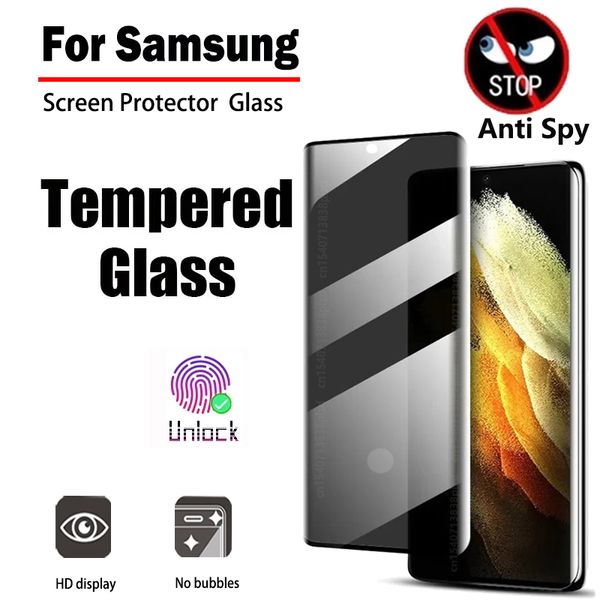 Privatsphäre gehärtetes Glas Samsung Galaxy S23 Ultra Displayschutzfolie für S22 S21 Plus Note 20 Anti Spy Fingerabdruck Entsperrung 5G Film