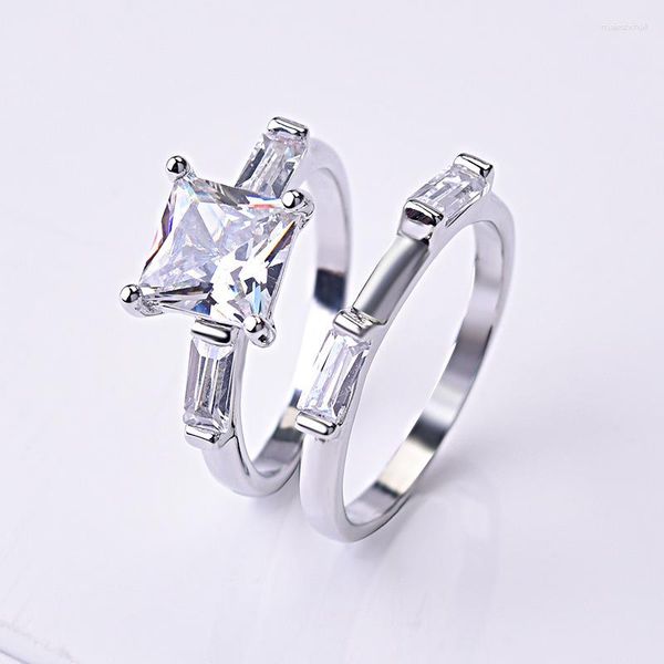 Anéis de casamento S925 Sterling Silver Luxury Inclaid colorido anel de pedra preciosa Occidental Square Set Engagement