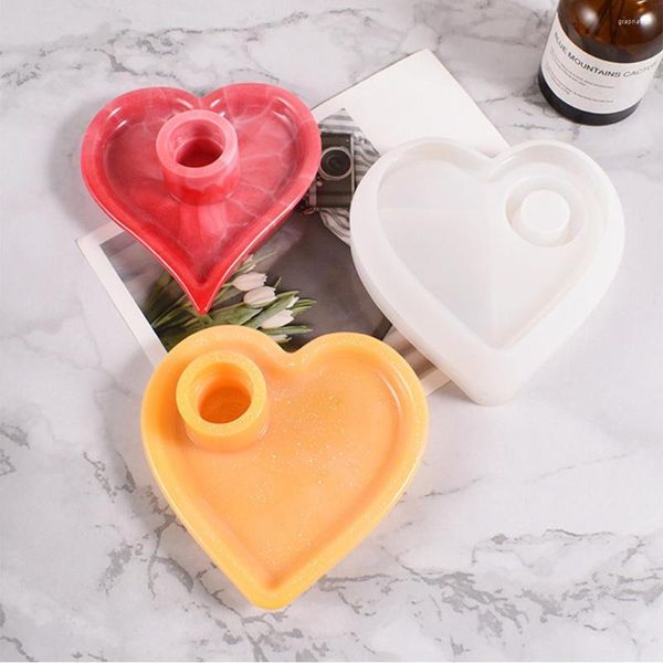 Titulares de velas Amor circular forma Silicone Mold 3D Suporte de cristal cola de castelas decoração de soquete de castiça