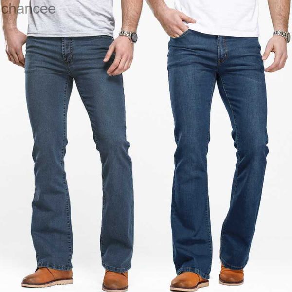 Herren-Boot-Cut-Jeans, leicht ausgestellt, schmale Passform, blau-schwarze Hose, klassische Designer-Denim-Hose für Herren, LF20230824.