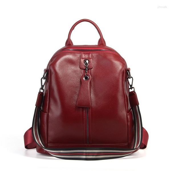 Bolsas escolares nesitu de alta qualidade café vermelho preto cinza cinza couro genuíno feminino mochila feminina garotinha de viagem ombro m007