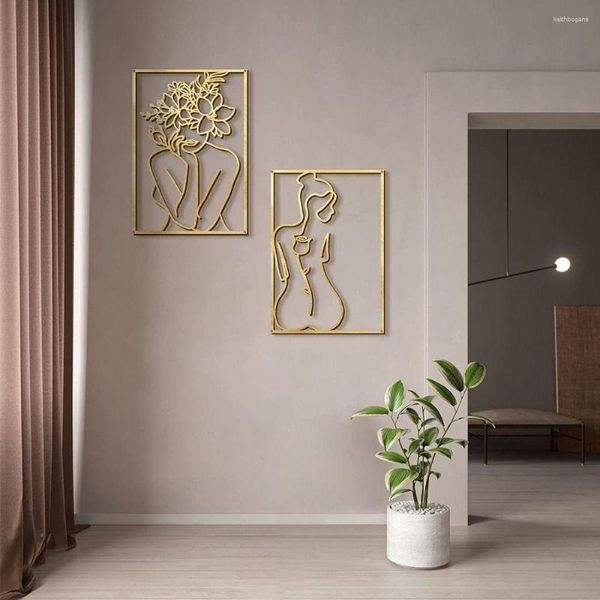 Dekorative Figuren Linie Kunst Wand Ornamente Wand montierte hängende Skulpturen verwendet weit verbreitetes Metallhandwerk Dekor | Wohnzimmer | Sofa Hintergrund