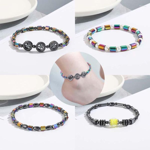 Fußkettchen Mode farbenfrohe Hohlstar Magnetisch für Frauen Menschen Einfache kreative handgefertigte Perlen elastische Armbandschmuck Geschenke