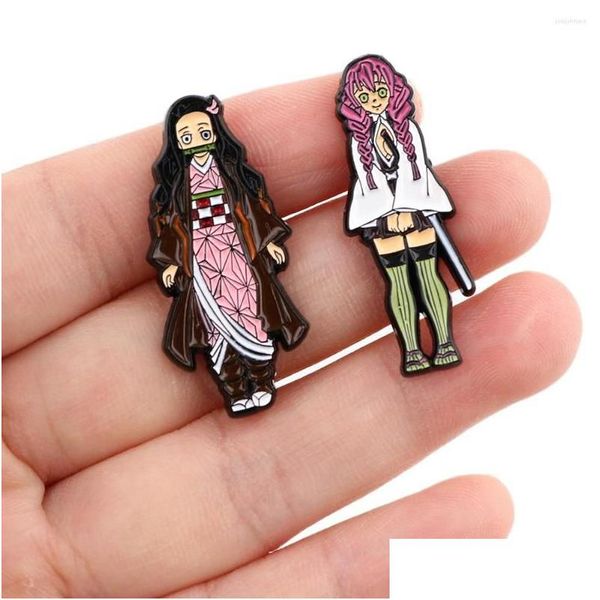 Broschen DZ2523 Japanischer Anime Dämon Slayer Emaille Pins für Kleidungsabzeichen auf Rucksack Revers Stiftdekoration Schmuckzubehör Geschenke Drop Drop