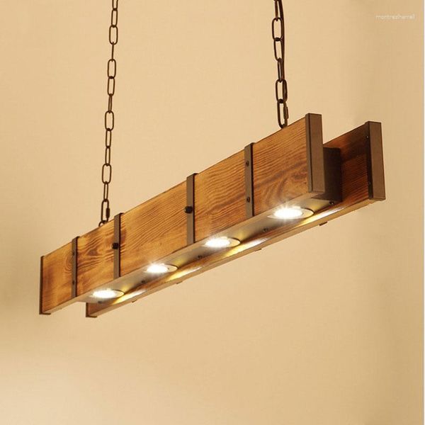 Anhängerlampen Amerikaner Vintage Dachboden Hubdehnung Lampe Holz Esszimmer Bar Tisch Kleidungsgeschäft Industriestil LED -Beleuchtung