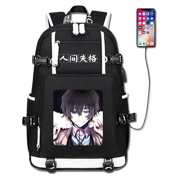 Schulbeutel Bungou Streuner Hunde Rucksack mit USB -Ladung Port Osamu Ryunke Cosplay -Tasche Laptop Bookbag Rucksack Mochila 230823