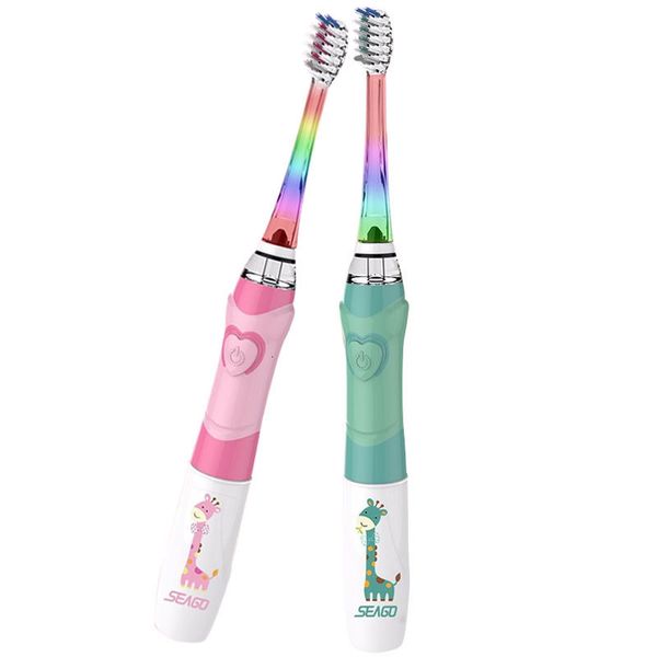 Escova de dentes Seago escova de dentes elétrica para crianças lanterna LED colorida 16000 cursos à prova d'água escova alimentada por bateria para crianças de 3 anos 230824