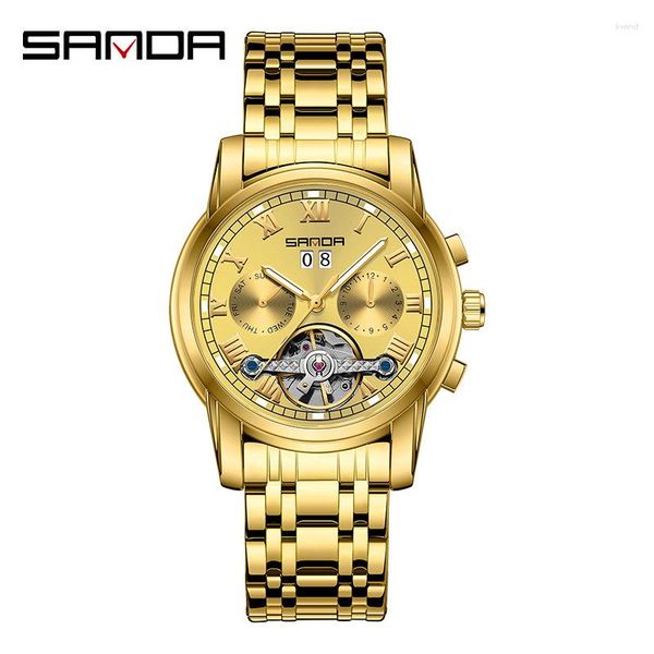 Armbanduhr Sanda 7006 High -End -Qualität Handuhr für Geschäftsleute Edelstahlgurt Vollautomatische mechanische Bewegung Handgelenk Uhr