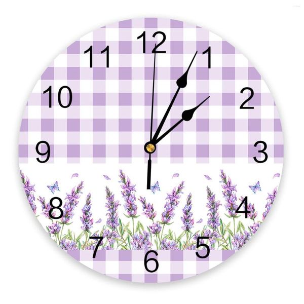 Wanduhren rustikale Blume lila Lavendel Schmetterling große Uhr Dinning Restaurant Cafe Dekor runde stille Heimdekoration