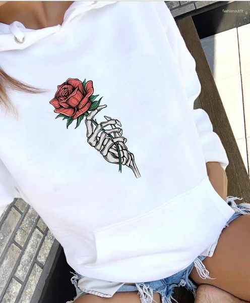 Damen Hoodies Skeleton Hand Rose geliebt Halloween Hoody rtistische Jumper Frauen Mode lässig Grunge ästhetische Baumwolltimen