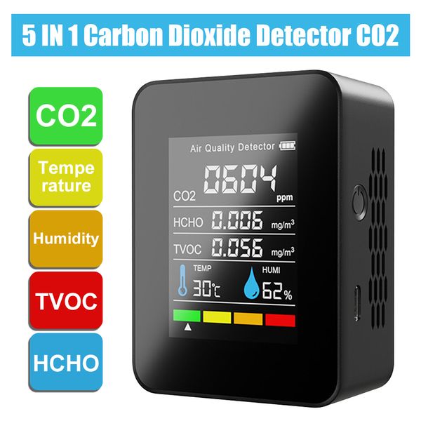 Analizzatori di carbonio Geevon CO2 METER 5IN1 3IN1 DETTATORE DI GAS PORTABILE TEMPERATURA PORTABILE UMIFICILE LCD LCD Digital multifunzionale TVOC Monitor della qualità dell'aria HCHO 230823