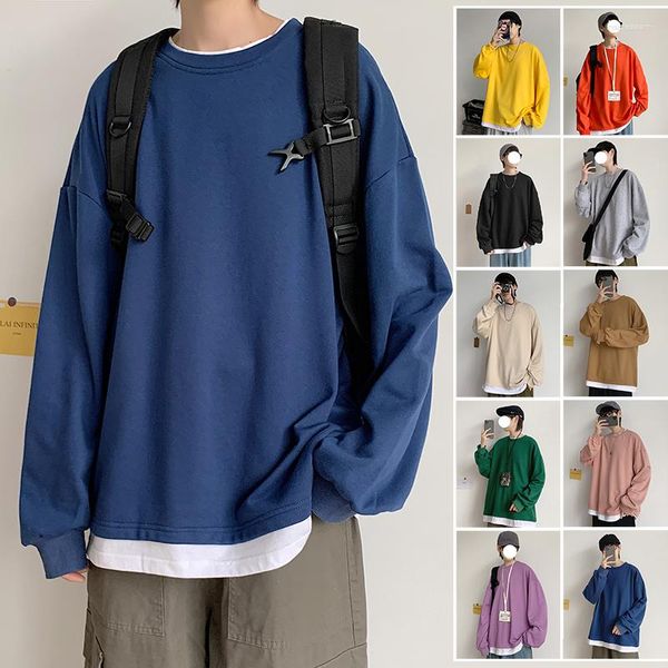 Herren Hoodies Pullover Sweatshirt Personalisiertes Nähen langärmeliger runde Hals T-Shirt Bottoming Shirt Korean Streetwear D23