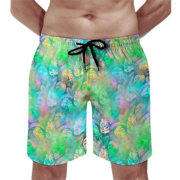 Pantaloncini da uomo Scheda tropicale estate foglie di palma colorate classiche spiaggia maschili abbigliamento sportivo Design di asciugatura Quick Design