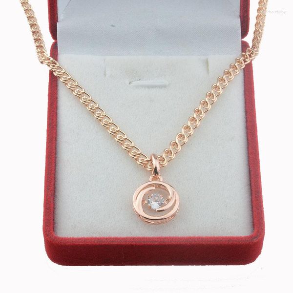 Collane a pendente FJ Donne 585 Rose Gold Colore Smart White Cubic Zircone Round Catene