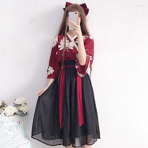 Платья для вечеринок Ханбок цветочный корейский стиль Kawaii Girls Yukata Summer Top Skirts Press для женщин винтаж Haori Asian Clo