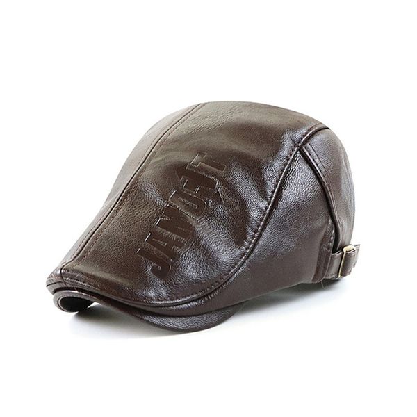 Berets Faux Leather Cap Homen Cap Retro British Beret Hats Autumn Winter Gatsby Hat Middleaged Sboy Duckbill Golf Herringbone 230823