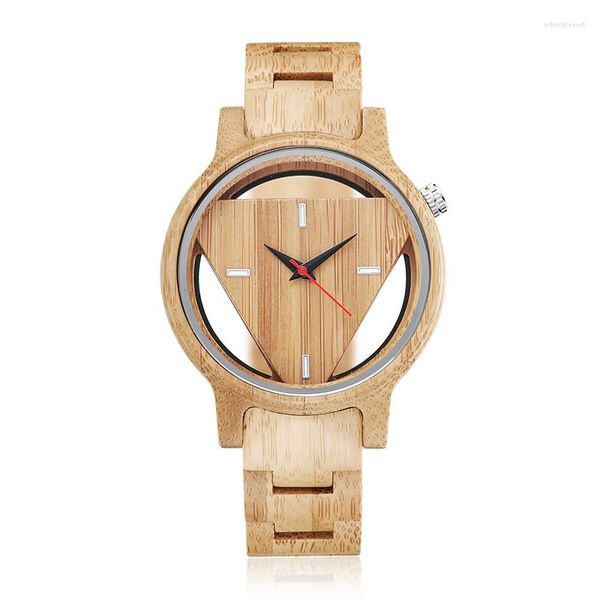 Нарученные часы модные творческие роскошные пустого треугольника набрать деревянные мужчины смотрят деревянные кварцевые наручные часы мужские часы Relogio Masculino принять каплю