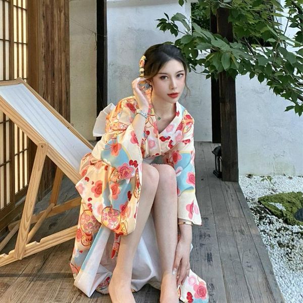 Ethnische Kleidung japanischer Stil Frauen Yukata Kimono Bademantel Kleid traditionelle Geisha Kimonos Kleid Vintage Print Blume Abend Party